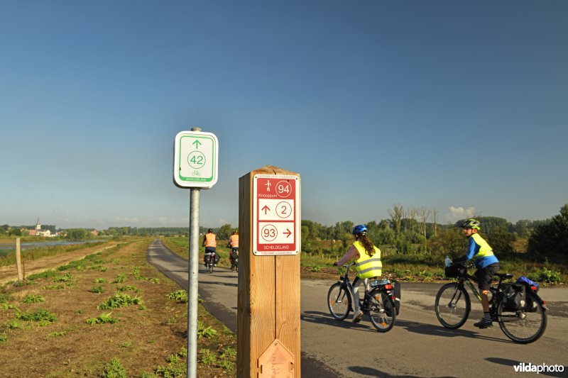 Fietsers langs de Schelde in Wijmeers