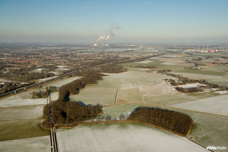 Luchtfoto van de linies van Den Hout