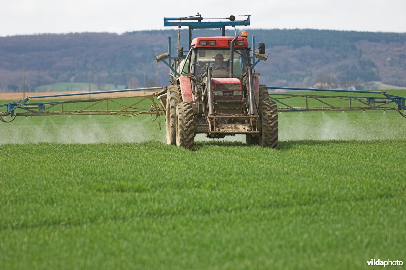 Boer sproeit pesticiden