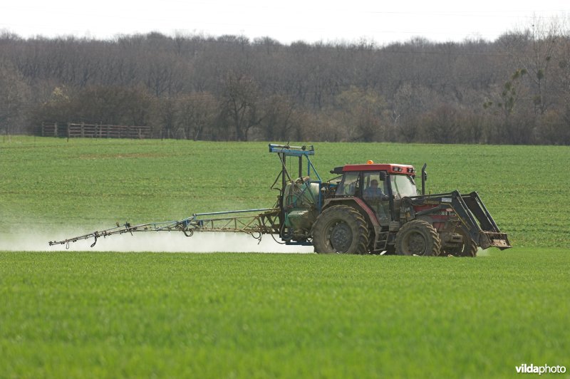 Boer sproeit pesticiden