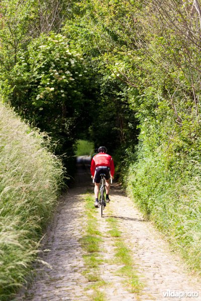 Fietser in holle weg